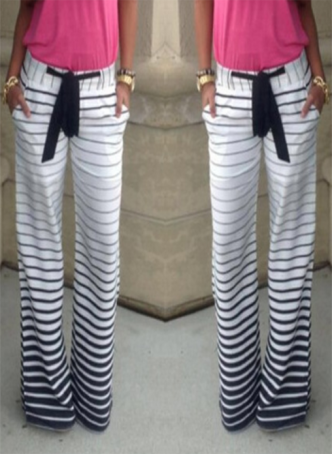 Wide Legs Fading Color Striped Pants 